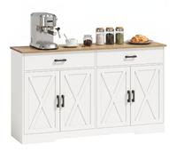 HOMCOM Buffet de cuisine avec 4 portes et 2 tiroirs, buffet avec étagères réglables, style maison de campagne, armoire de rangement pour cuisine, salle à manger, salon, 140 x 38 x 81 cm, blanc