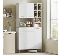 HOMCOM Buffet de Cuisine avec Étagères Ouvertes, Compartiments, Casier à Vin, Placard de Rangement avec 5 Portes, MDF, Blanc