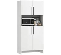 HOMCOM Buffet de Cuisine avec Plan de Travail, 79x40x175cm, Blanc | Meuble haut micro-ondes, 2 portes et 2 armoires, charnières silencieuses, design moderne