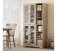 HOMCOM Buffet de Cuisine avec Vitrines avec 4 Portes Fermeture Douce et Étagères Ajustables, 90x35x172 cm Gris Clair