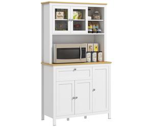HOMCOM Buffet de cuisine Buffet haut cuisine blanc avec 5 portes dont 2 portes vitrées et 1 tiroir 1 niche centrale 100x40x180 cm Aosom France