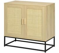 HOMCOM Buffet de Cuisine, Design Bohème en Cannage Armoire en Rotin tressé - Meuble avec Etagère réglable en Hauteur - 80 x 40 x 80 cm Naturel