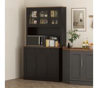 HOMCOM Buffet de Cuisine Haut avec 4 Armoires, 2 Tiroirs et Plateau Central, 100x40x180 cm, Noir