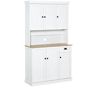HOMCOM Buffet de cuisine haute avec placards, tiroir et plateau porte-micro-ondes, meuble garde-manger étroit avec portes et étagères réglables pour salon, salle à manger, 101 x 39 x 180 cm, blanc