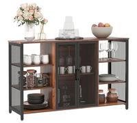 HOMCOM Buffet de Cuisine Industriel avec 6 étagères Brun Rustique | Buffet sideboard, étagère réglable, porte-verres à vin, pour bar/salle à manger, 120x40x76 cm
