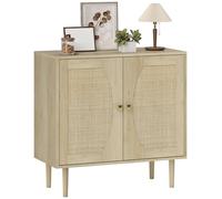 HOMCOM Buffet de Cuisine Meuble de Rangement Design bohème Double Portes avec 2 Niveaux, façade en cannage 80 x 38 x 79 cm Effet Bois Naturel