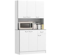 HOMCOM Buffet de Cuisine Multi-Rangements 101L x 39l x 180H cm Blanc Gris | Armoire de Cuisine Contemporaine, Multi-Rangements, 6 Portes, 1 Tiroir, Grand Plateau, en Bois