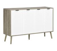 HOMCOM Buffet Bas, Meuble de Rangement, étagères réglables, 2 placards, 4 Portes Motif Chevrons, pour Cuisine, Salle à Manger, Salon, 120 x 35 x 77,4 cm, Blanc et Gris