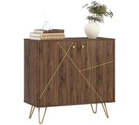 HOMCOM Buffet de Rangement avec Lignes dorées, Meuble de Salon de Luxe Moderne avec étagère réglable, Pieds en Acier Marron