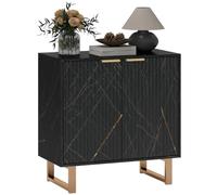 HOMCOM Buffet de Rangement Effet marbre, 2 Portes cannelées, Noir