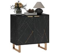 HOMCOM Buffet de rangement, effet marbre, avec 2 portes cannelées et étagères réglables, meuble de bar à café avec pieds en métal pour le salon, noir