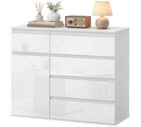 HOMCOM Buffet de salon 5 tiroirs étagères réglables porte à fermeture douce 100x40x80 cm blanc brillant