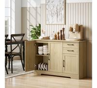 HOMCOM Buffet de Salon Moderne avec 3 Portes 2 Tiroirs Étagère Réglable pour Salle à Manger Entrée 120x38x79 cm Naturel