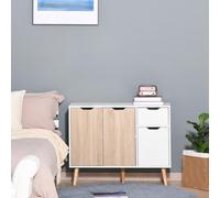 HOMCOM Buffet design scandinave 2 placards tiroir coulissant pieds bois massif pin panneaux particules blanc chêne clair Description:Ce superbe buffet style scandinave doté de 2 placards (un double po