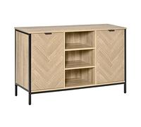 HOMCOM Buffet Design Style Graphique façades placards à Chevrons - 2 Portes avec étagère, 3 niches - métal Noir Panneaux Aspect chêne Clair