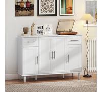 HOMCOM Buffet Élégant avec 2 Tiroirs et 3 Armoires avec Étagères Réglables, en Bois, 120x38x86 cm, Blanc