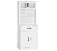 HOMCOM Buffet haut armoire de cuisine 2 portes vitrées, étagère et tiroir 60 x 38 x 161 cm Blanc