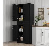 HOMCOM Buffet haut armoire de cuisine 4 portes 2 placards et 1 tiroir central hauteur 180 cm avec 2 étagères réglables noir