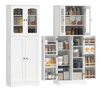 HOMCOM Buffet haut cuisine 162cm, armoire cuisine, vaisselier vitrine en acrylique, 4 portes à fermeture douce, 10 compartiments, 8 porte-racks et étagères réglables, pour salle à manger, salon, blanc