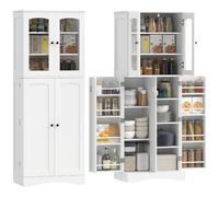 HOMCOM Buffet Haut Cuisine 162cm Vaisselier Vitrine 4 Portes Blanc | Armoire Cuisine, Acrylique, Fermeture Douce, 10 Compartiments, 8 Porte-Racks, Étagères Réglables, Salle à Manger, Salon
