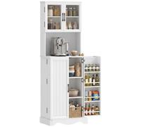 HOMCOM Buffet Haut Cuisine 4 Portes Plan de Travail 60x39,5x179,6cm Blanc | Armoire de Cuisine, Vaisselier Vitrine, 8 Porte-Épices, Étagère Réglable, Meuble de Rangement, Salon, Multi-Rangement