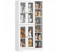 HOMCOM Buffet Haut Cuisine, 4 Portes Verre Trempé, Fermeture Douce, Blanc | Vaisselier Vitrine, Étagères Réglables, 6 Compartiments Ouverts, Meuble de Rangement, Salon, Salle à Manger