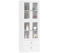 HOMCOM Buffet Haut Cuisine 4 Portes Vitrées 59 x 30 x 170 cm Blanc Brillant