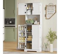 HOMCOM Buffet haut cuisine armoire de cuisine, 4 portes plan de travail 8 porte-épices étagères réglables 60x40x181,5cm blanc