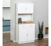 HOMCOM Buffet haut cuisine, armoire de cuisine, 4 portes, tiroir, plan de travail et étagères réglables, 80x40x180cm, blanc