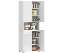 HOMCOM Buffet Haut Cuisine, Armoire de Cuisine à Haute Brillance, vaisselier avec 4 Portes à Fermeture Douce et étagères réglables, Meuble de Rangement pour Salon, Salle à Manger, 68x34x180cm, Blanc