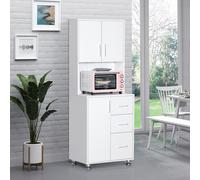 HOMCOM Buffet haut cuisine, armoire de cuisine avec 3 portes, 3 tiroirs et plan de travail, 60 x 40 x 160 cm, blanc