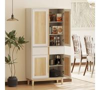 HOMCOM Buffet haut cuisine, armoire de cuisine avec 4 portes, 2 tiroirs et étagères réglables, 80x35x170cm, blanc et chêne