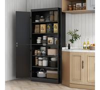 HOMCOM Buffet haut cuisine, armoire de cuisine avec 4 portes à 6 niveaux et étagères réglables, 76 x 40 x 176,7 cm, noir