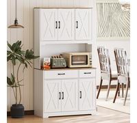 HOMCOM Buffet haut cuisine armoire de cuisine avec 6 portes 2 tiroirs plan de travail étagères réglables 94x39,5x175,2cm blanc