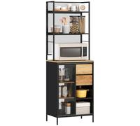 HOMCOM Buffet Haut Cuisine, Armoire de Cuisine avec Plan de Travail, Porte coulissante en Maille, tiroirs et étagères Ouvertes, Meuble de Rangement Industriel, 60x40x180cm, Bois Naturel et Noir