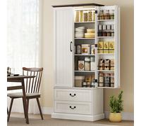 HOMCOM Buffet haut cuisine, armoire de cuisine, LED à capteur, 2 portes, tiroirs et étagères réglables, 76x39,5x183cm, blanc