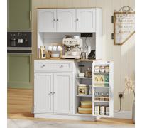 HOMCOM Buffet haut cuisine, armoire de cuisine, station de charge, 6 portes, plan de travail, porte-épices, 100x40x173cm, blanc
