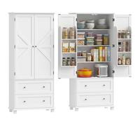 HOMCOM Buffet Haut Cuisine, Armoire de Cuisine, vaisselier, 2 Portes 2 tiroirs 6 Porte-Racks étagères réglables, Style Rustique, Meuble de Rangement pour Salon, Salle à Manger, 80x39,5x184,5cm, Blanc
