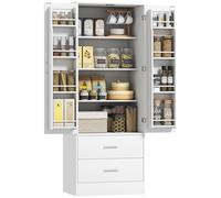 HOMCOM Buffet haut cuisine, armoire de cuisine, vaisselier, 2 portes, 4 compartiments, 8 porte-épices, 2 tiroirs, étagères réglables, meuble de rangement pour salon, salle à manger, 60x40x159cm, blanc