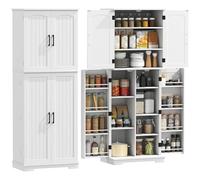 HOMCOM Buffet Haut Cuisine, Armoire de Cuisine, vaisselier, 4 Portes, 10 Compartiments, 8 Porte-épices et étagères réglables, Meuble de Rangement pour Salon, Salle à Manger, 60 x 35 x 162 cm, Blanc