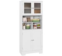HOMCOM Buffet Haut Cuisine, Armoire de Cuisine, vaisselier, 4 Portes, niches et étagères réglables, Portes en Verre, Meuble de Rangement pour Salon, Salle à Manger, 60 x 30 x 145,5 cm, Blanc