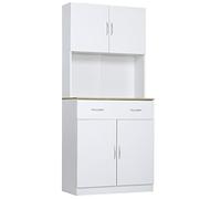 HOMCOM Buffet Haut Cuisine, Armoire de Cuisine, vaisselier, 4 Portes, tiroir, Plan de Travail et étagères réglables, Meuble de Rangement pour Salon, Salle à Manger, 80 x 40 x 180 cm, Blanc