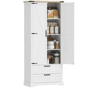 HOMCOM Buffet Haut Cuisine, Armoire de Cuisine, vaisselier avec 2 Portes, 2 tiroirs Silencieux et étagères réglables, Meuble de Rangement Rustique pour Salon, Salle à Manger, 76 x 40 x 180 cm, Blanc