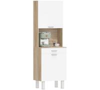 HOMCOM Buffet Haut Cuisine, Armoire de Cuisine, vaisselier avec 2 Portes, tiroir et Plan de Travail, Style Moderne, Meuble de Rangement pour Salon, Salle à Manger, 55x40x174 cm, Blanc et Bois Naturel