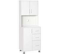 HOMCOM Buffet Haut Cuisine, Armoire de Cuisine, vaisselier avec 3 Portes, 3 tiroirs et Plan de Travail, Meuble de Rangement pour Salon, Salle à Manger, Style Moderne, 60 x 40 x 160 cm, Blanc