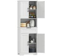 HOMCOM Buffet Haut Cuisine, Armoire de Cuisine, vaisselier avec 4 Portes, tiroir, Compartiment Ouvert et étagères réglables, Meuble de Rangement pour Salon, Salle à Manger, 60 x 30 x 172 cm, Blanc