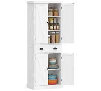 HOMCOM Buffet Haut Cuisine, Armoire de Cuisine, Vaisselier avec 4 Portes, Tiroir et Étagères Réglables, Style Rustique, Meuble de Rangement pour Salon, Salle à Manger, 62 x 38 x 173 cm, Blanc