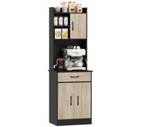 HOMCOM Buffet Haut Cuisine avec Tiroir 60x40x180 cm Effet Bois Naturel | Armoire de Cuisine, Vaisselier 3 Portes, Étagères Ouvertes, Plan de Travail, Meuble de Rangement, Salon, Salle à Manger