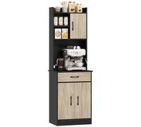 HOMCOM Buffet haut cuisine avec tiroir, armoire de cuisine, vaisselier 3 portes, étagères ouvertes et plan de travail, meuble de rangement pour salon et salle à manger, 60x40x180 cm effet bois naturel
