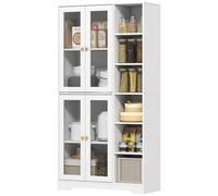 HOMCOM Buffet haut cuisine, vaisselier vitrine avec 4 portes à fermeture douce en verre trempé, 90x35x172cm, blanc